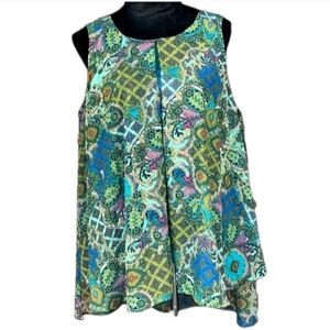 Chic Paisley Sleeveless Blouse - Blue and Green